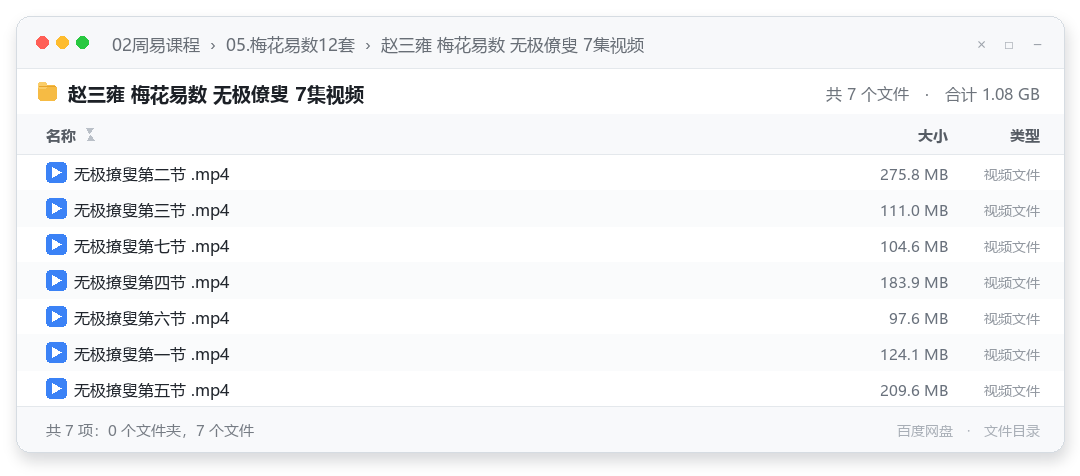 赵三雍 梅花易数 无极僚叟 7集视频 视频文件目录