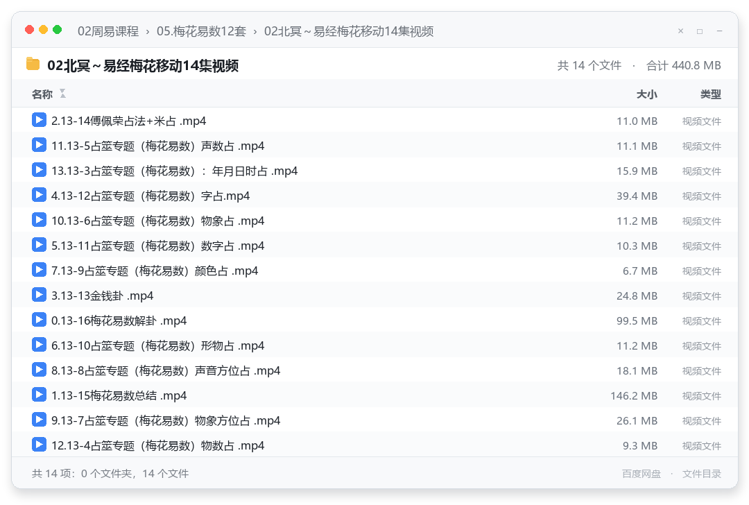 02北冥～易经梅花移动14集视频 视频文件目录