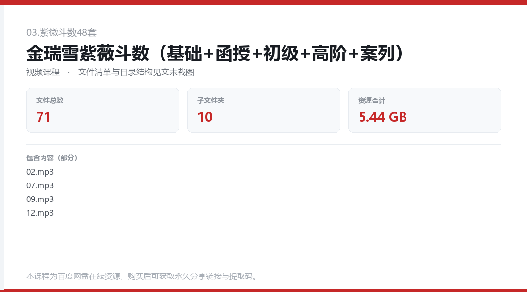 金瑞雪紫薇斗数(基础+函授+初级+高阶+案列)