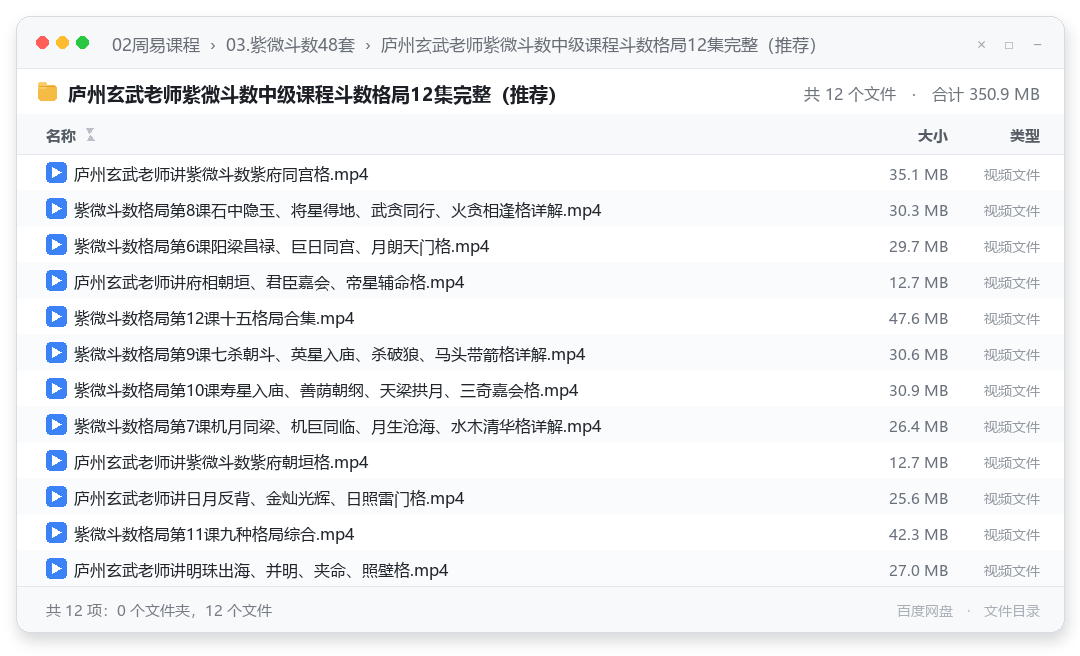 庐州玄武老师紫微斗数中级课程斗数格局12集完整(推荐)