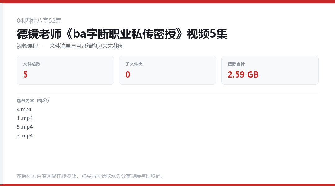 德镜老师《ba字断职业私传密授》视频5集